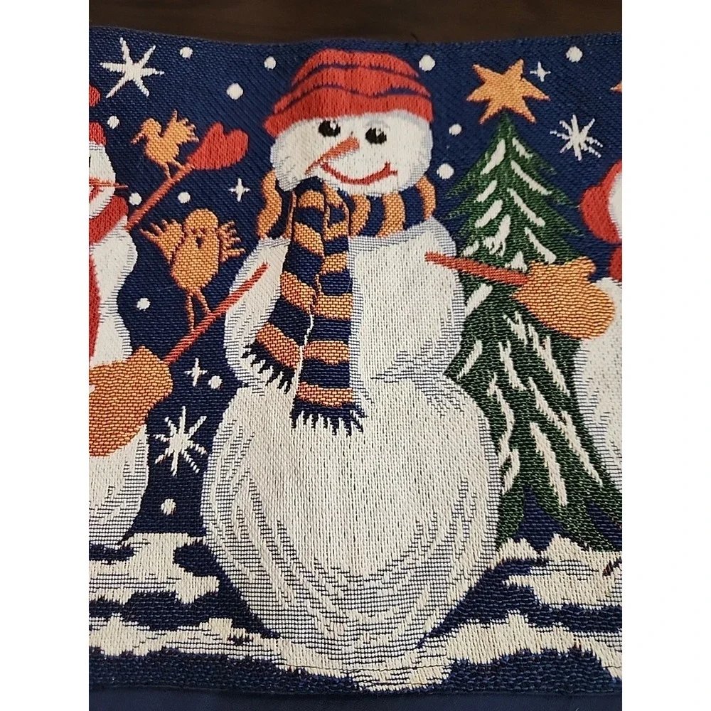 Christmas Tapestry Table Runner Snowman Winter Scene 72x13 Holiday Table Setting